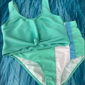 Striped Mint High Waisted Bottoms w/Mint Top